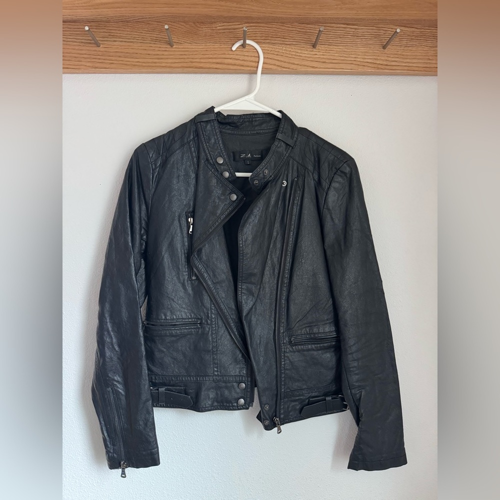 Women's Black Leather Biker Jacket